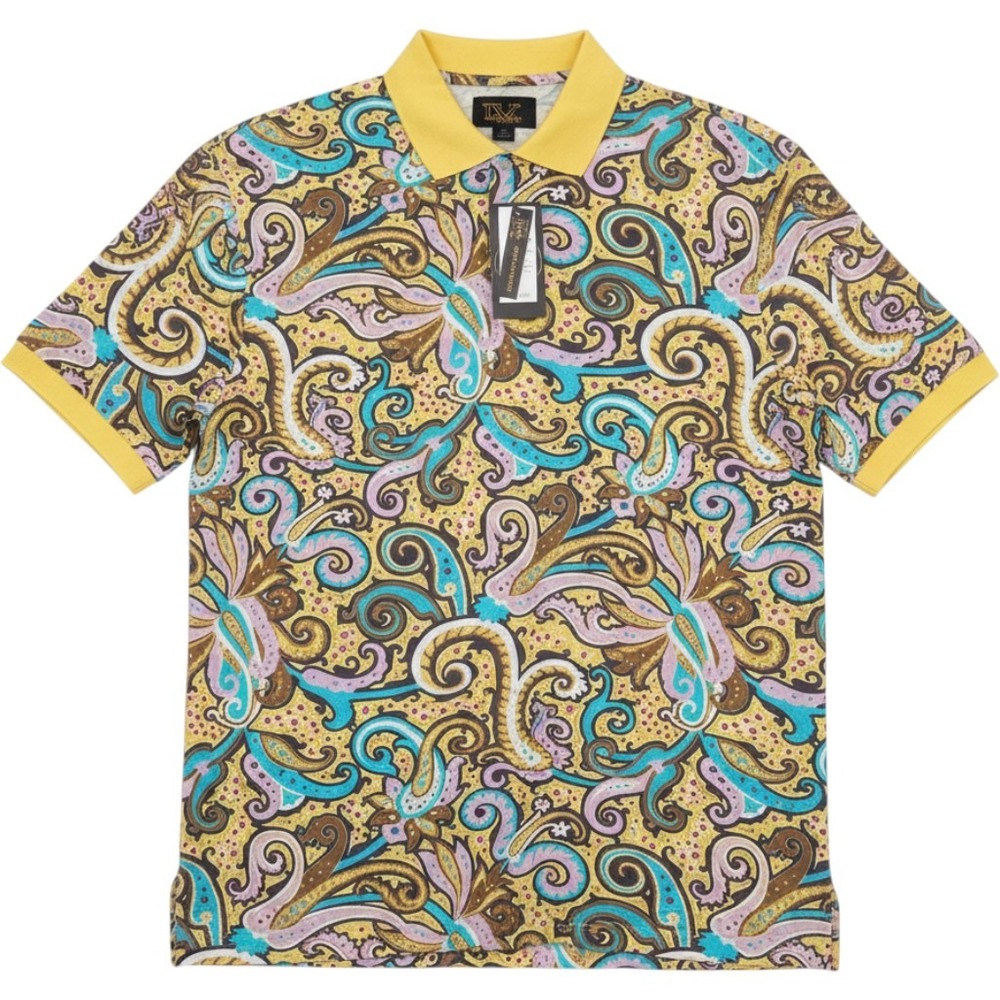 Verse9 Men's Paisley Polo Shirt Yellow Blue 2XL ADV93 20th Anniversary NWT